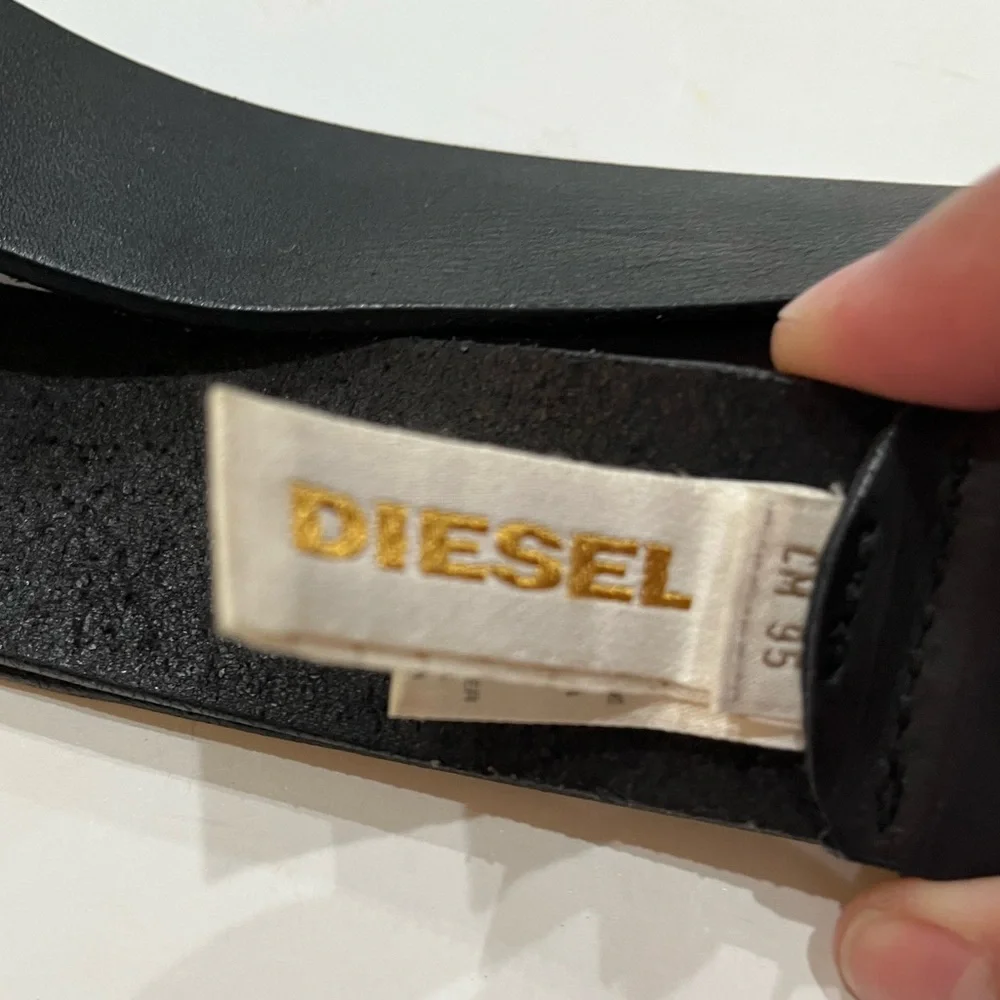 Diesel Black Leather B-1DR Belt with Tonal Matte Black Buckle‎ Sz. 38US